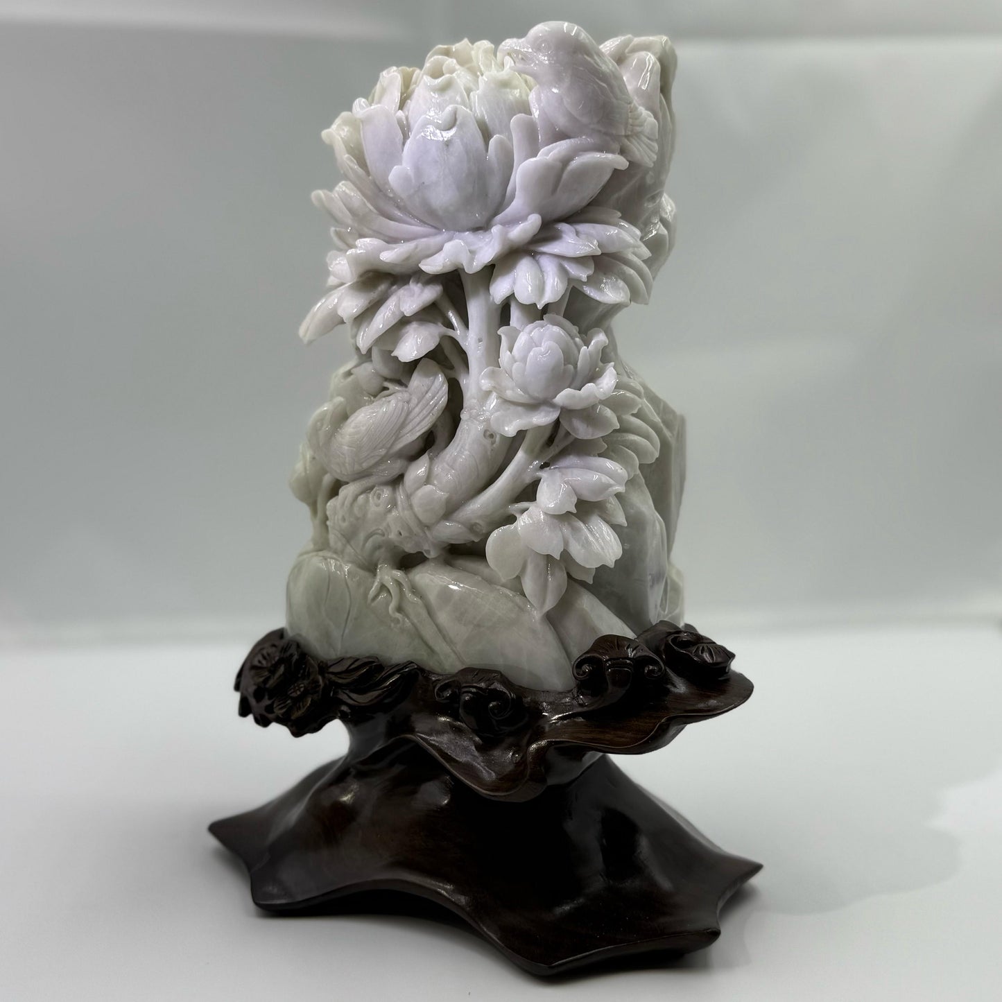 Peony Flowers Display Jadeite Jade Type A - 牡丹花翡翠A货摆件 (MD1)