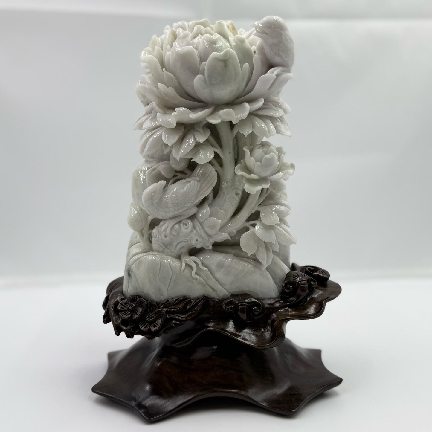 Peony Flowers Display Jadeite Jade Type A - 牡丹花翡翠A货摆件 (MD1)
