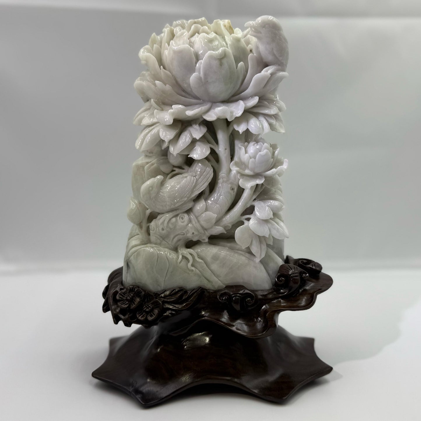 Peony Flowers Display Jadeite Jade Type A - 牡丹花翡翠A货摆件 (MD1)