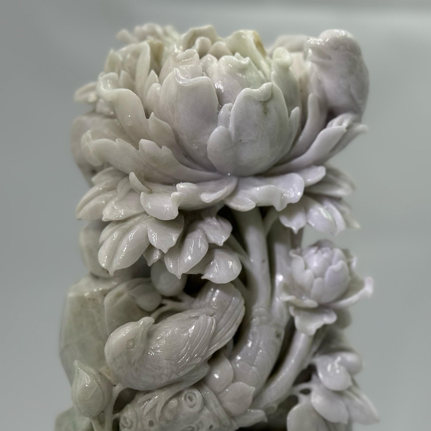 Peony Flowers Display Jadeite Jade Type A - 牡丹花翡翠A货摆件 (MD1)