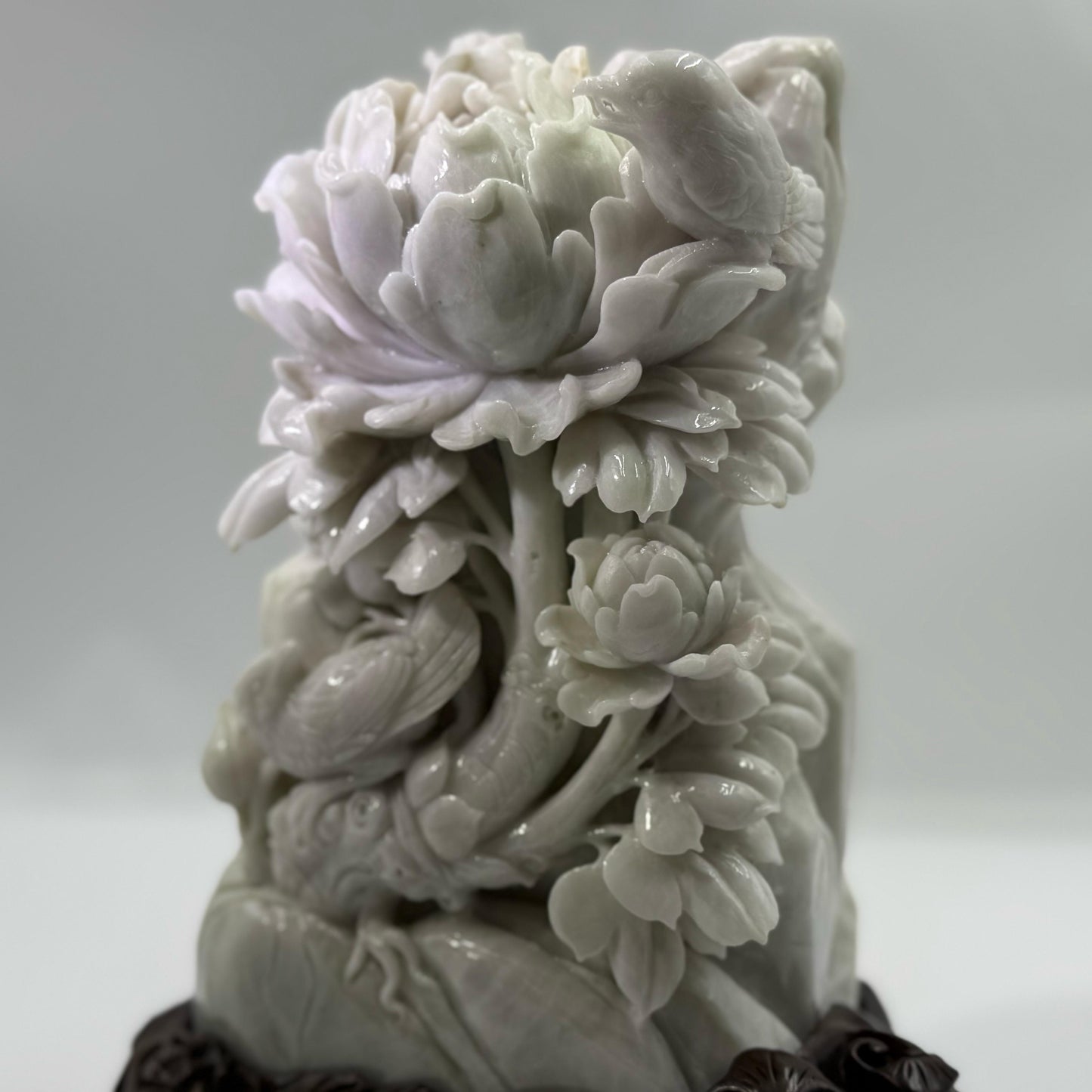 Peony Flowers Display Jadeite Jade Type A - 牡丹花翡翠A货摆件 (MD1)