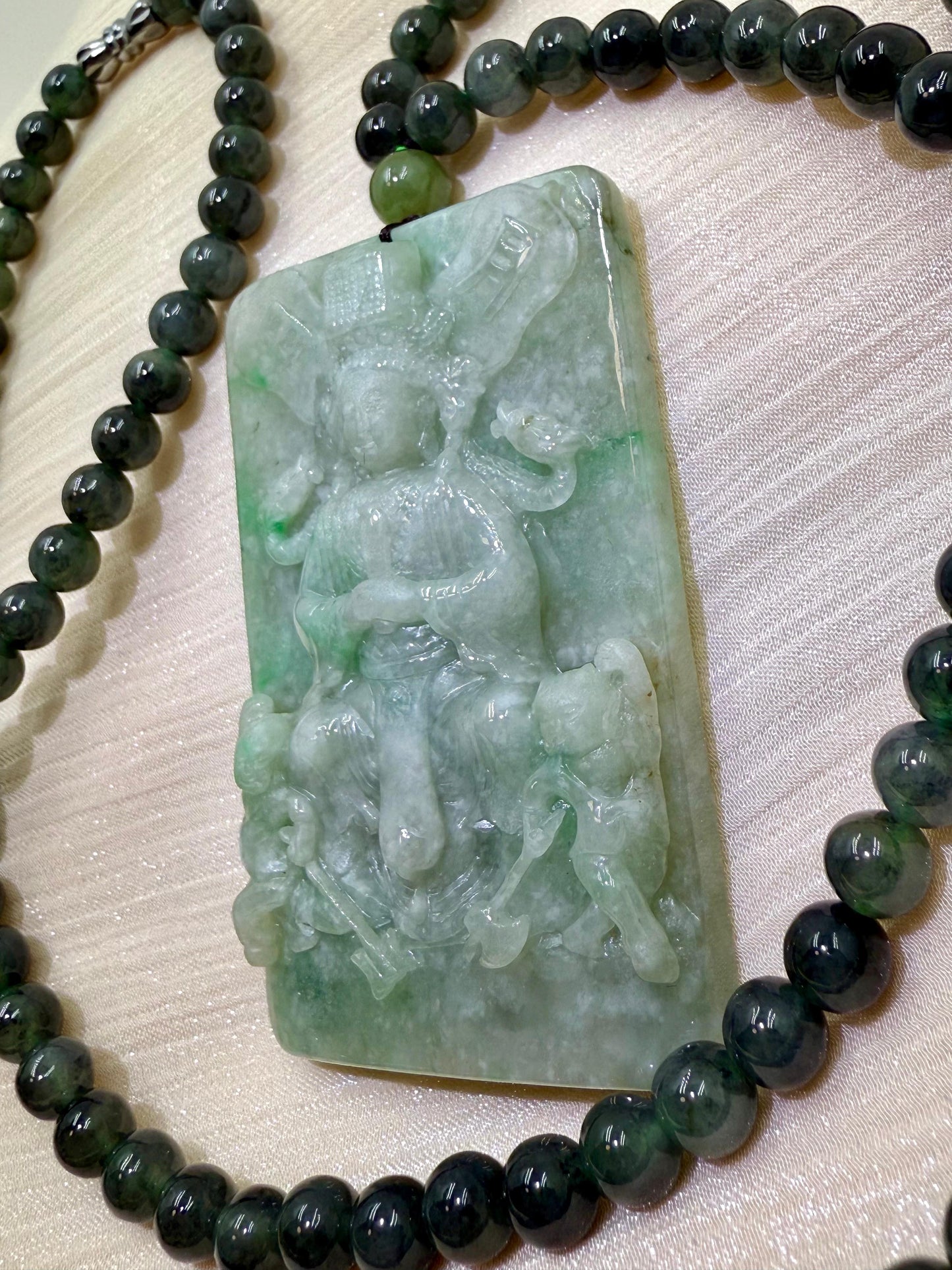 Natural Jadeite Jade Mazu(妈祖) Pendant with Necklace - Goddess of the Sea 妈祖天然翡翠玉牌和翡翠项链