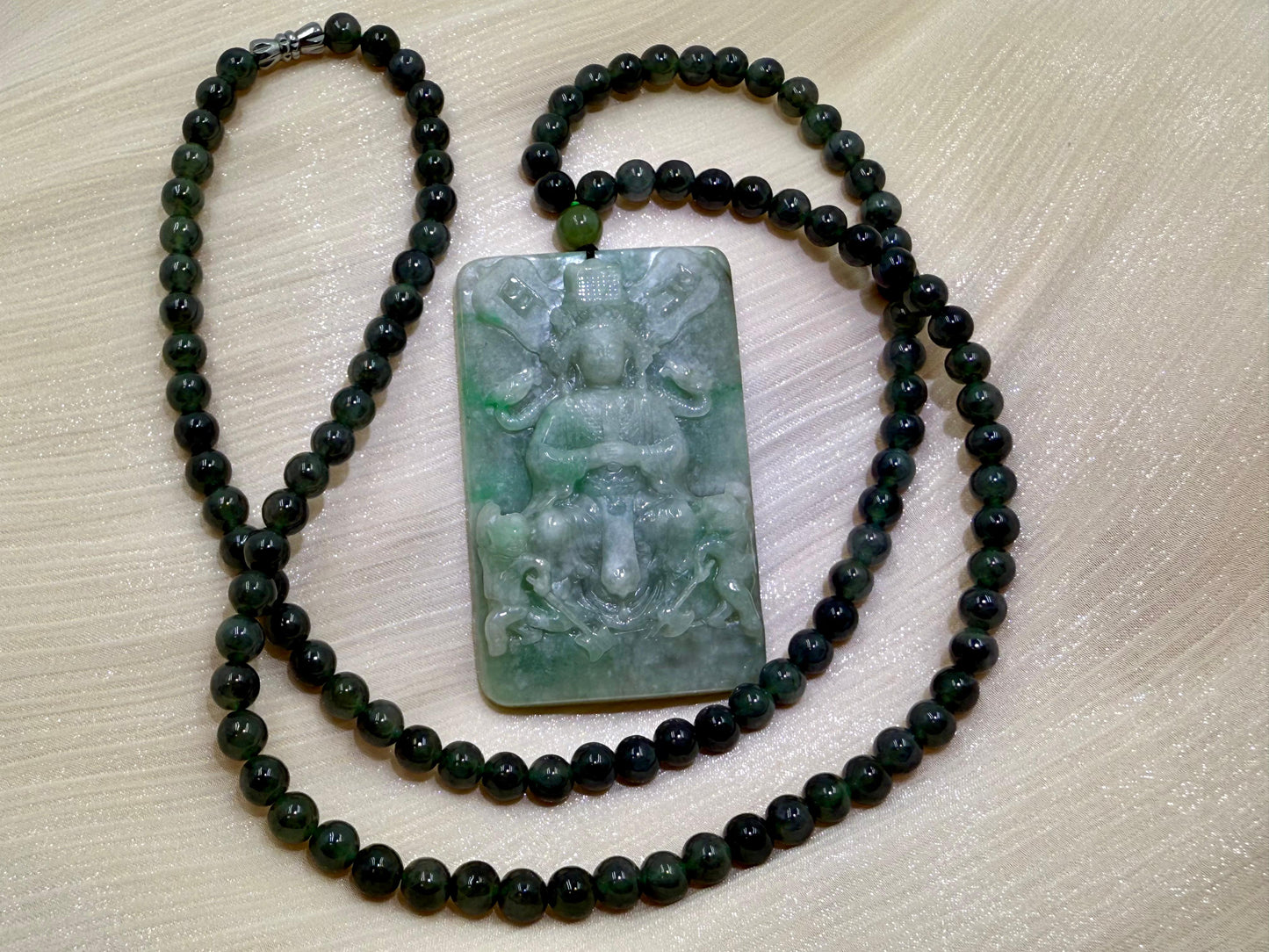 Natural Jadeite Jade Mazu(妈祖) Pendant with Necklace - Goddess of the Sea 妈祖天然翡翠玉牌和翡翠项链