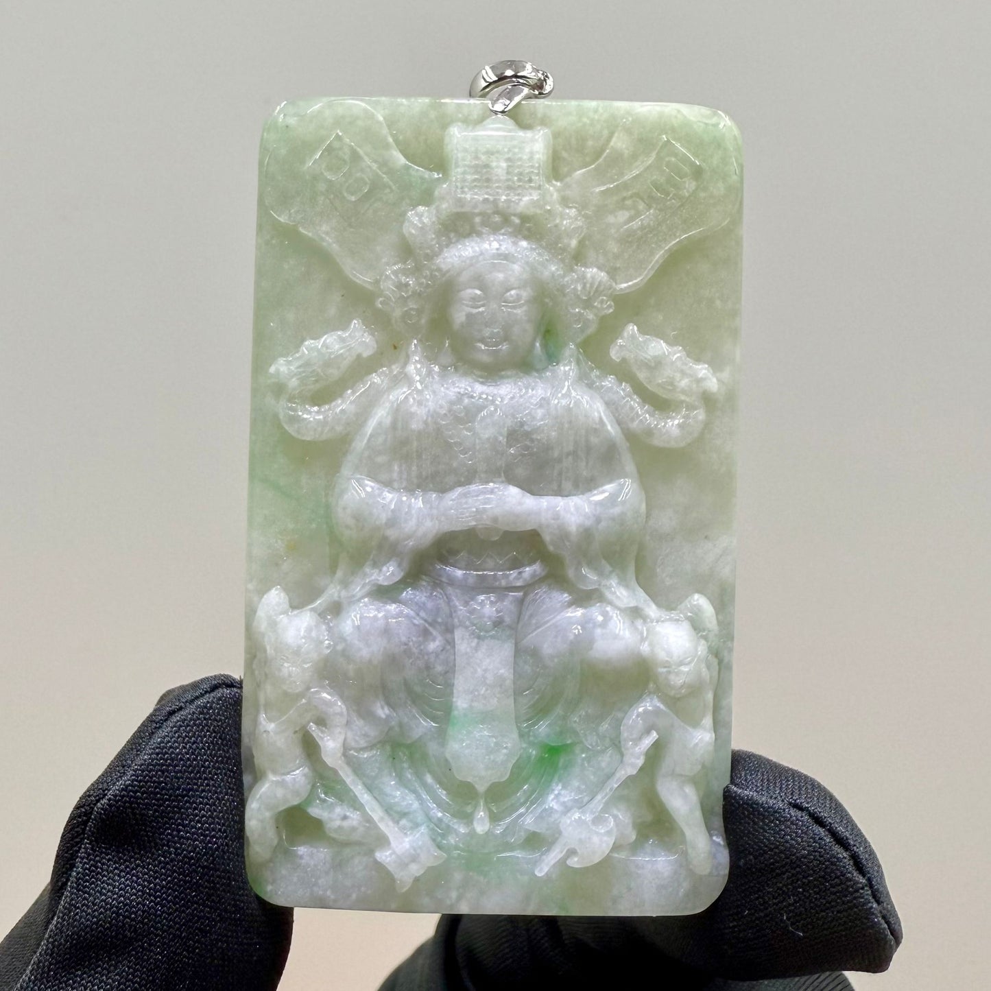 Jade Mazu(妈祖) Pendant - Goddess of the Sea 妈祖天然翡翠玉牌