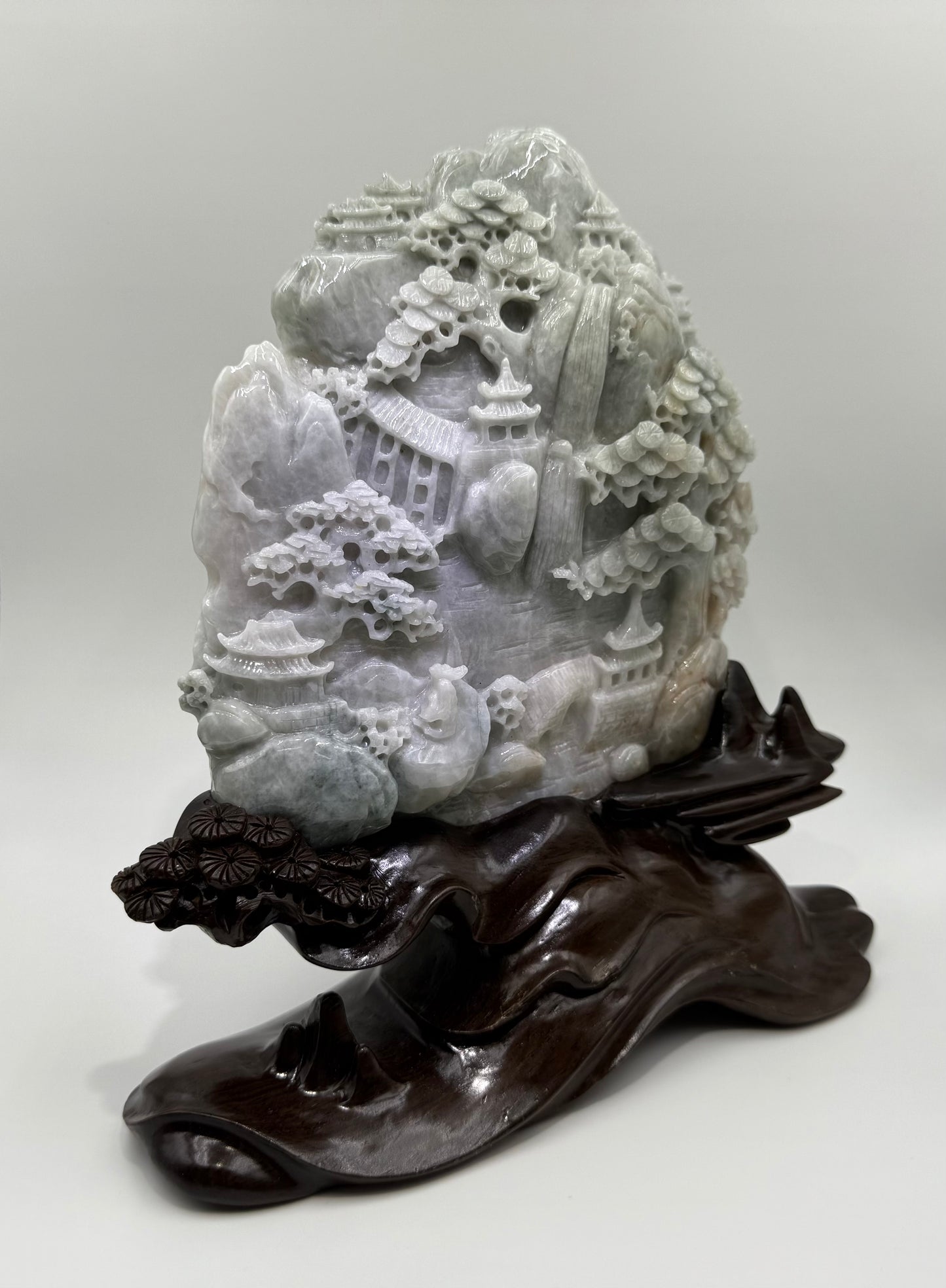 Jade High Mountain Flowing Water Showcase Display - 翡翠玉高山流水摆件 (JM08)