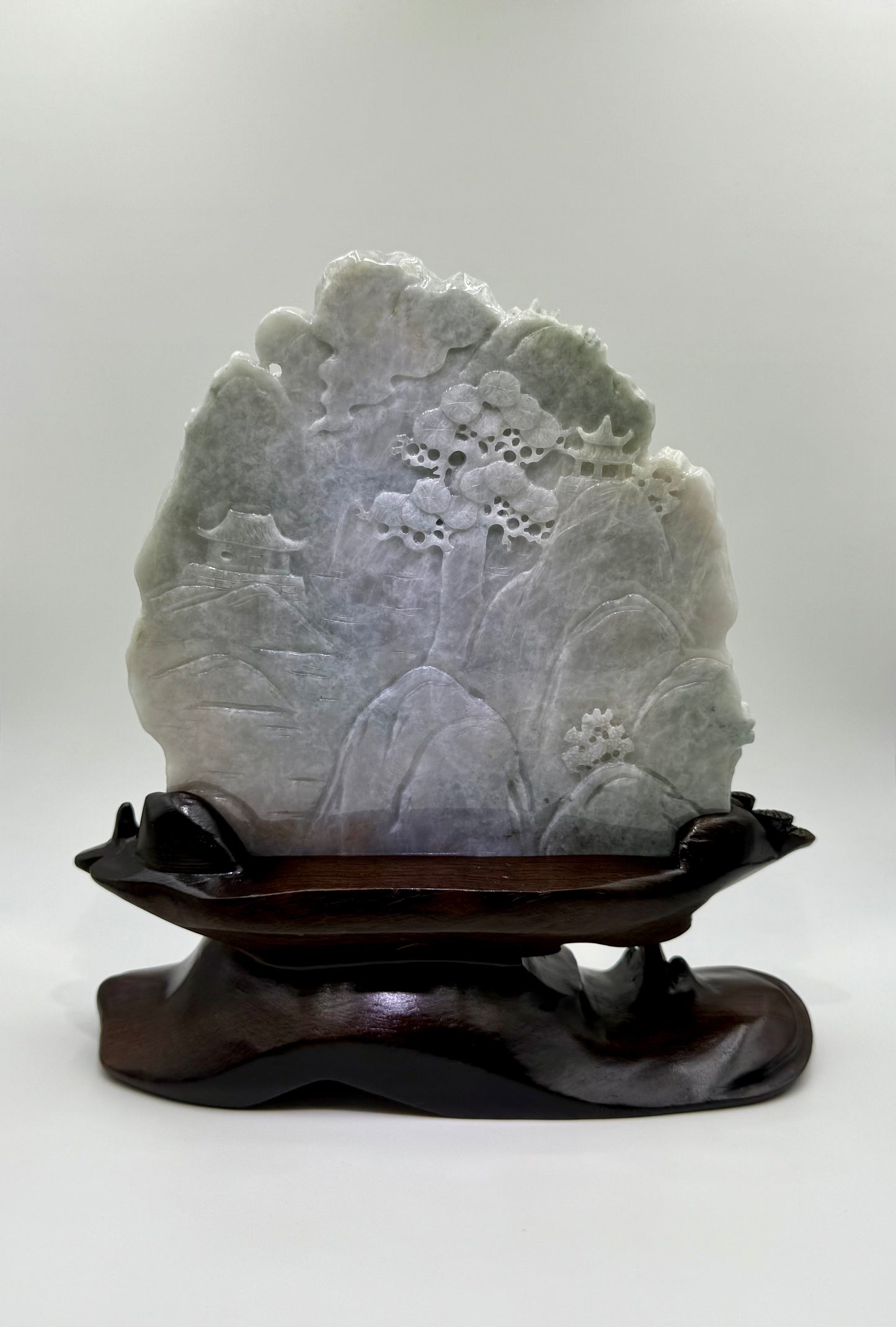 Jade High Mountain Flowing Water Showcase Display - 翡翠玉高山流水摆件 (JM08)