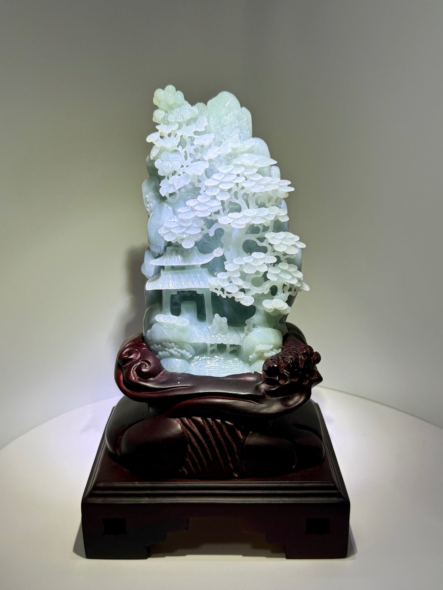 Jade Blueish/Green Mountain Display Type A Jadeite 翡翠玉山水画 A 货 - JM04