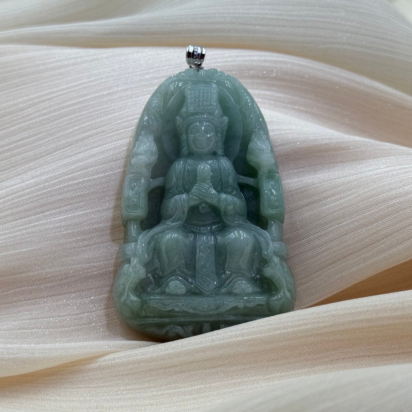 Jade Mazu (Goddess of the Sea) Pendant - 天然翡翠玉妈祖牌