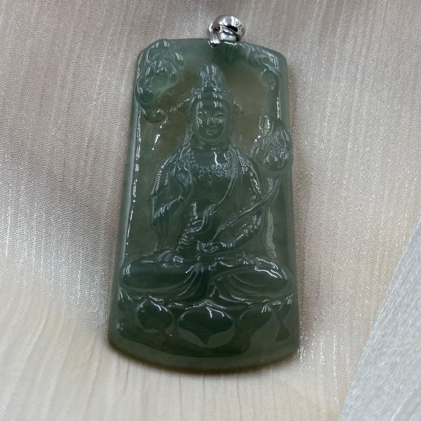 Jade Lotus Guan Yin Pendant - 翡翠玉莲花观音牌 LGY1