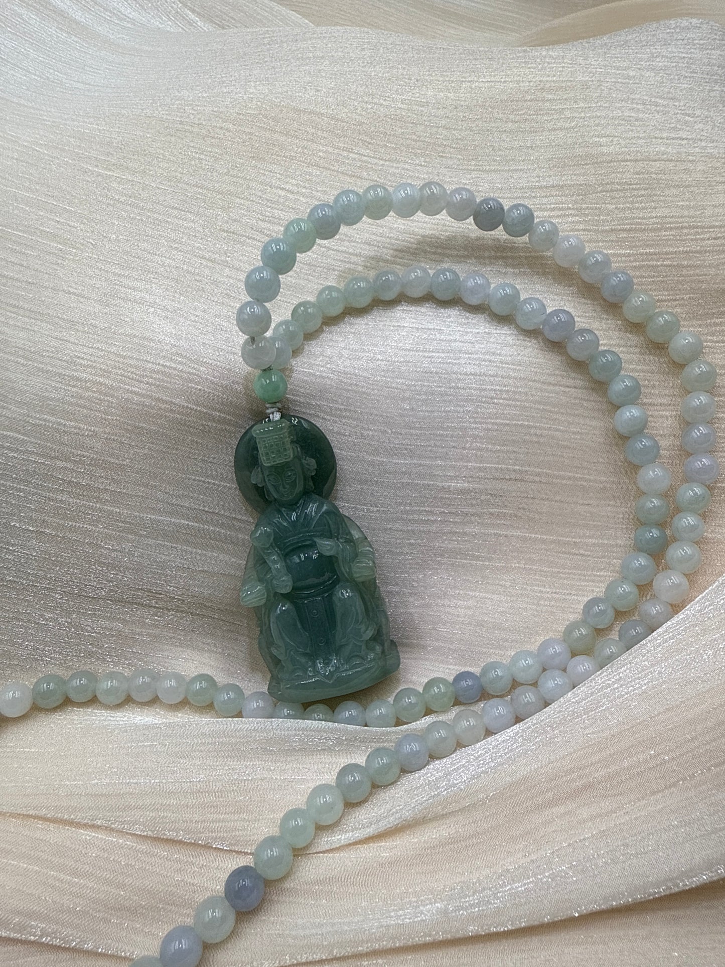 Jade Mazu (Goddess of the Sea) Pendant/Necklace - 天然翡翠玉妈祖牌和珠链