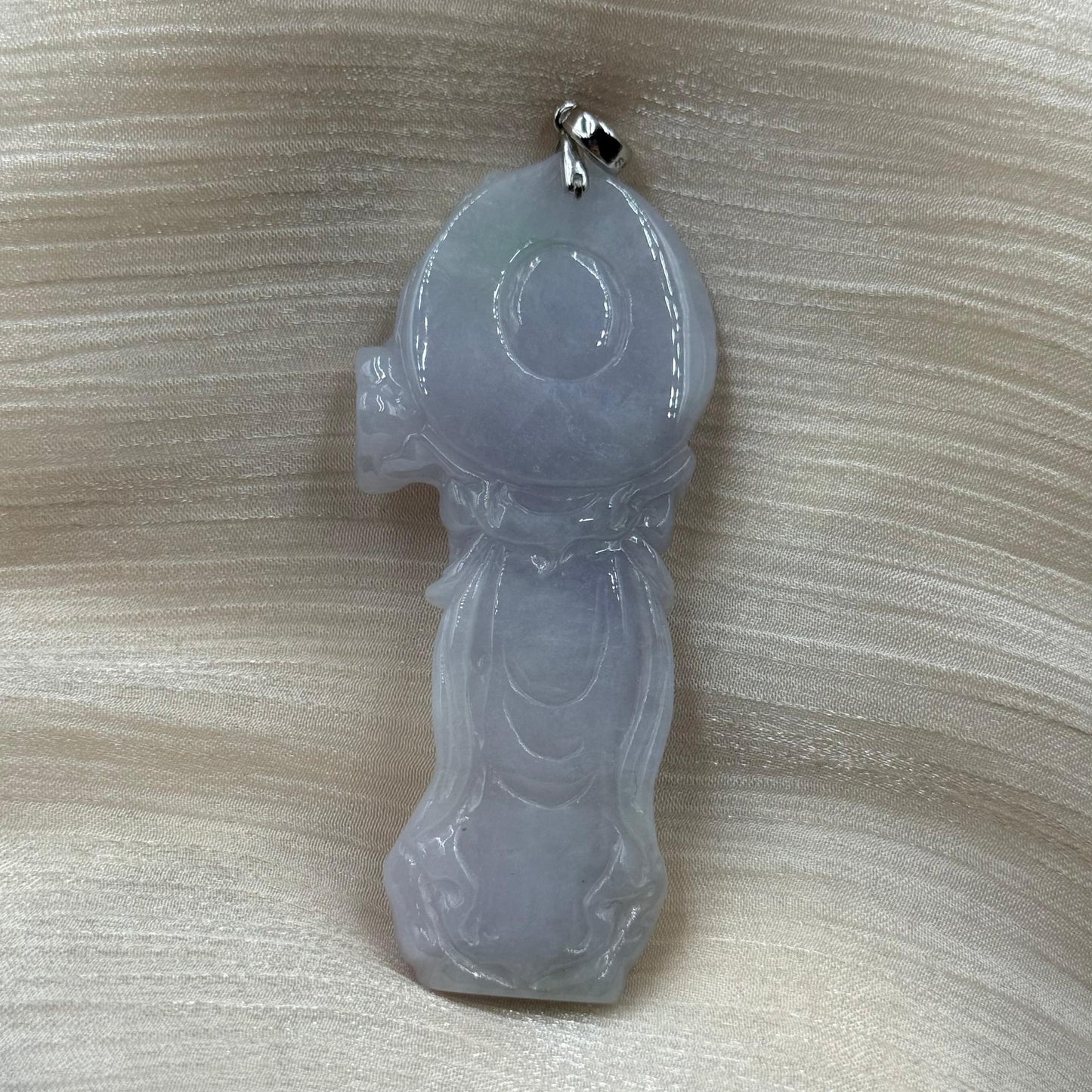 Jade Lavender Guan Yin Pendant - 翡翠玉紫色观音牌