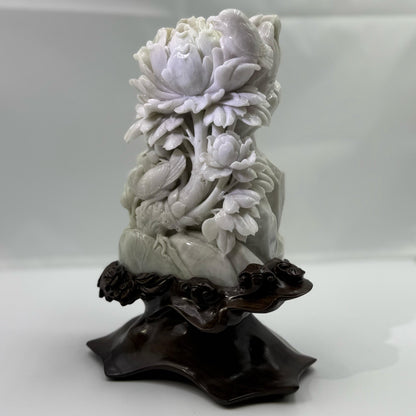 Peony Flowers Display Jadeite Jade Type A - 牡丹花翡翠A货摆件 (MD1)