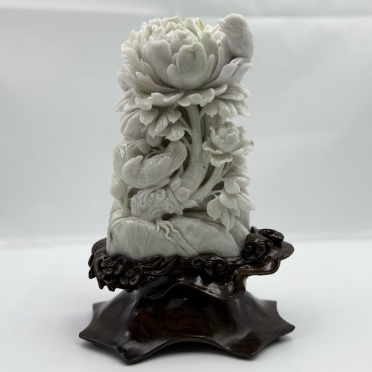 Peony Flowers Display Jadeite Jade Type A - 牡丹花翡翠A货摆件 (MD1)