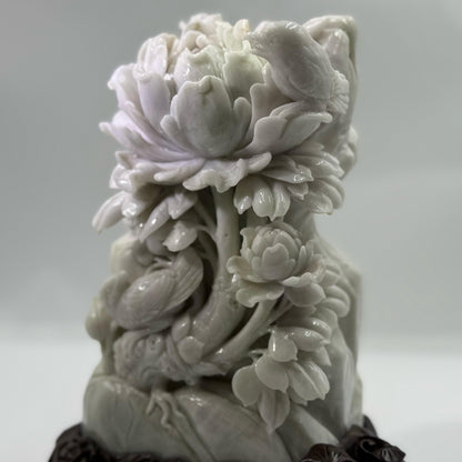 Peony Flowers Display Jadeite Jade Type A - 牡丹花翡翠A货摆件 (MD1)