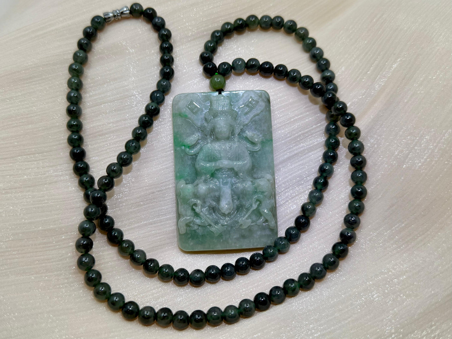 Natural Jadeite Jade Mazu(妈祖) Pendant with Necklace - Goddess of the Sea 妈祖天然翡翠玉牌和翡翠项链