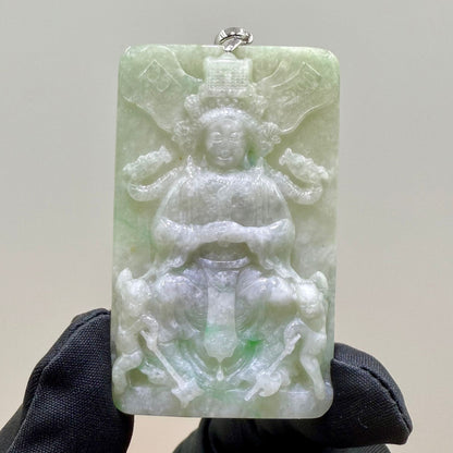 Jade Mazu(妈祖) Pendant - Goddess of the Sea 妈祖天然翡翠玉牌