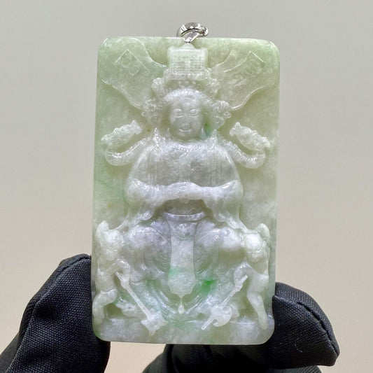 Jade Mazu(妈祖) Pendant - Goddess of the Sea 妈祖天然翡翠玉牌