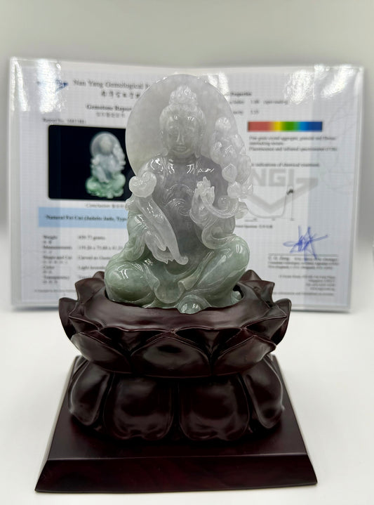 Jadeite Jade, Type A - GuanYin with Ruyi and Lotus 🪷 NGI Certified