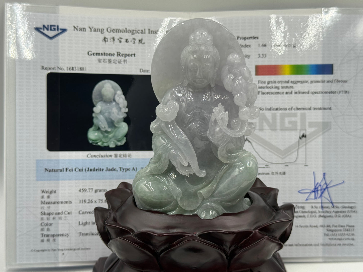 Jadeite Jade, Type A - GuanYin with Ruyi and Lotus 🪷 NGI Certified
