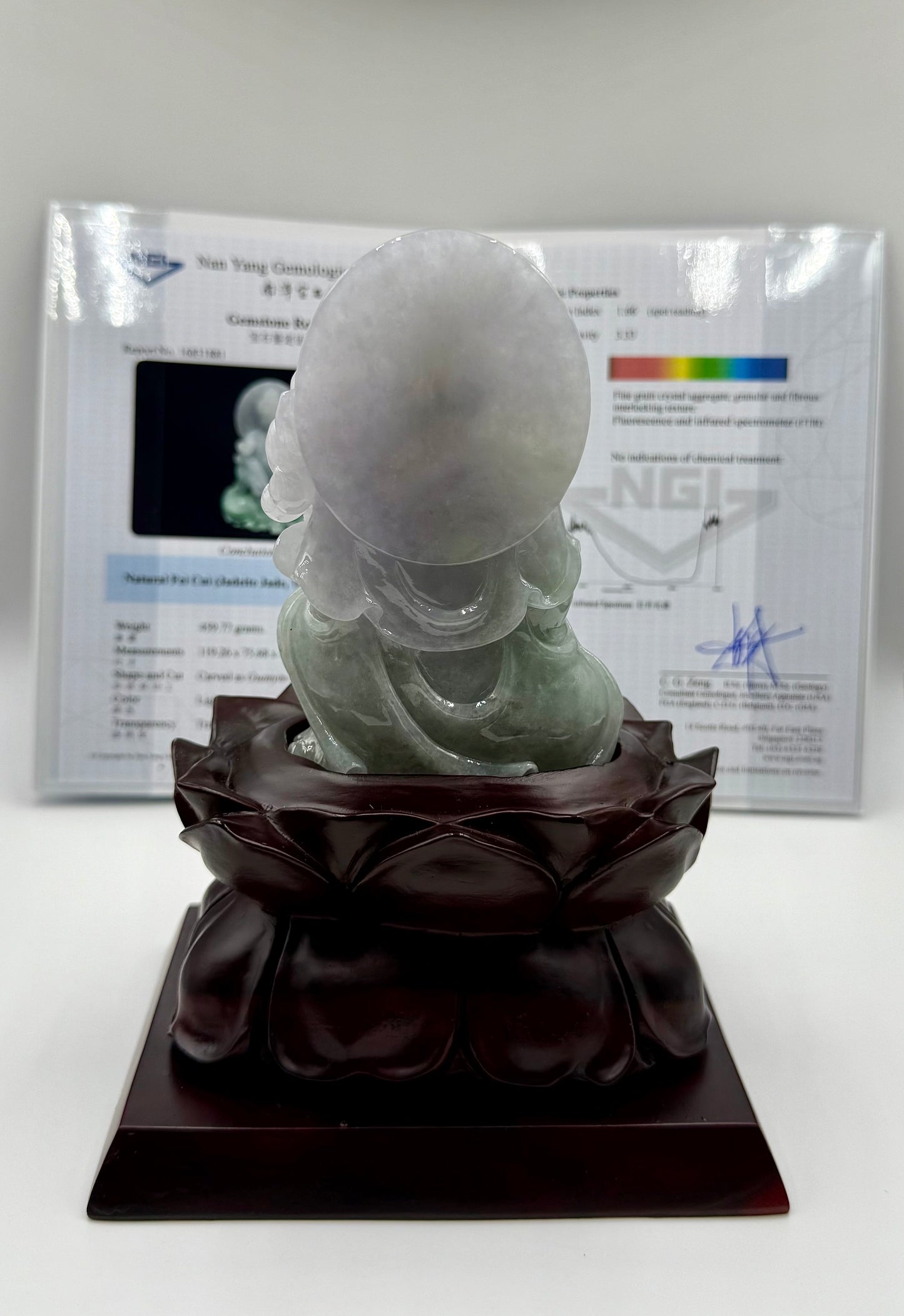Jadeite Jade, Type A - GuanYin with Ruyi and Lotus 🪷 NGI Certified