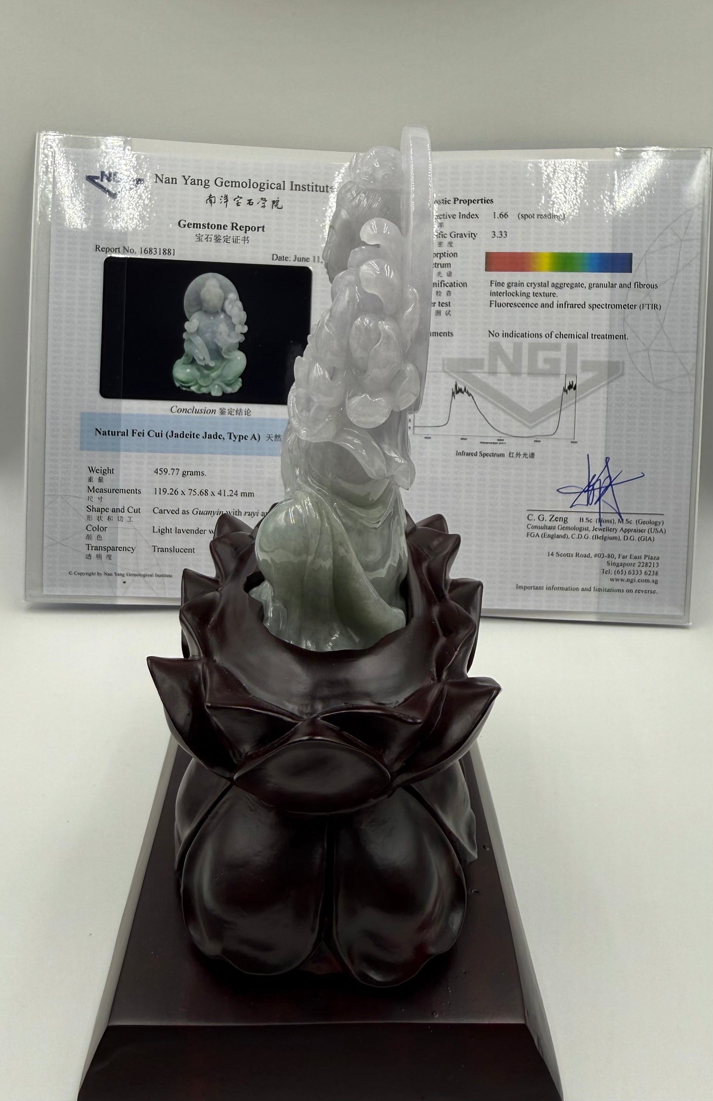 Jadeite Jade, Type A - GuanYin with Ruyi and Lotus 🪷 NGI Certified