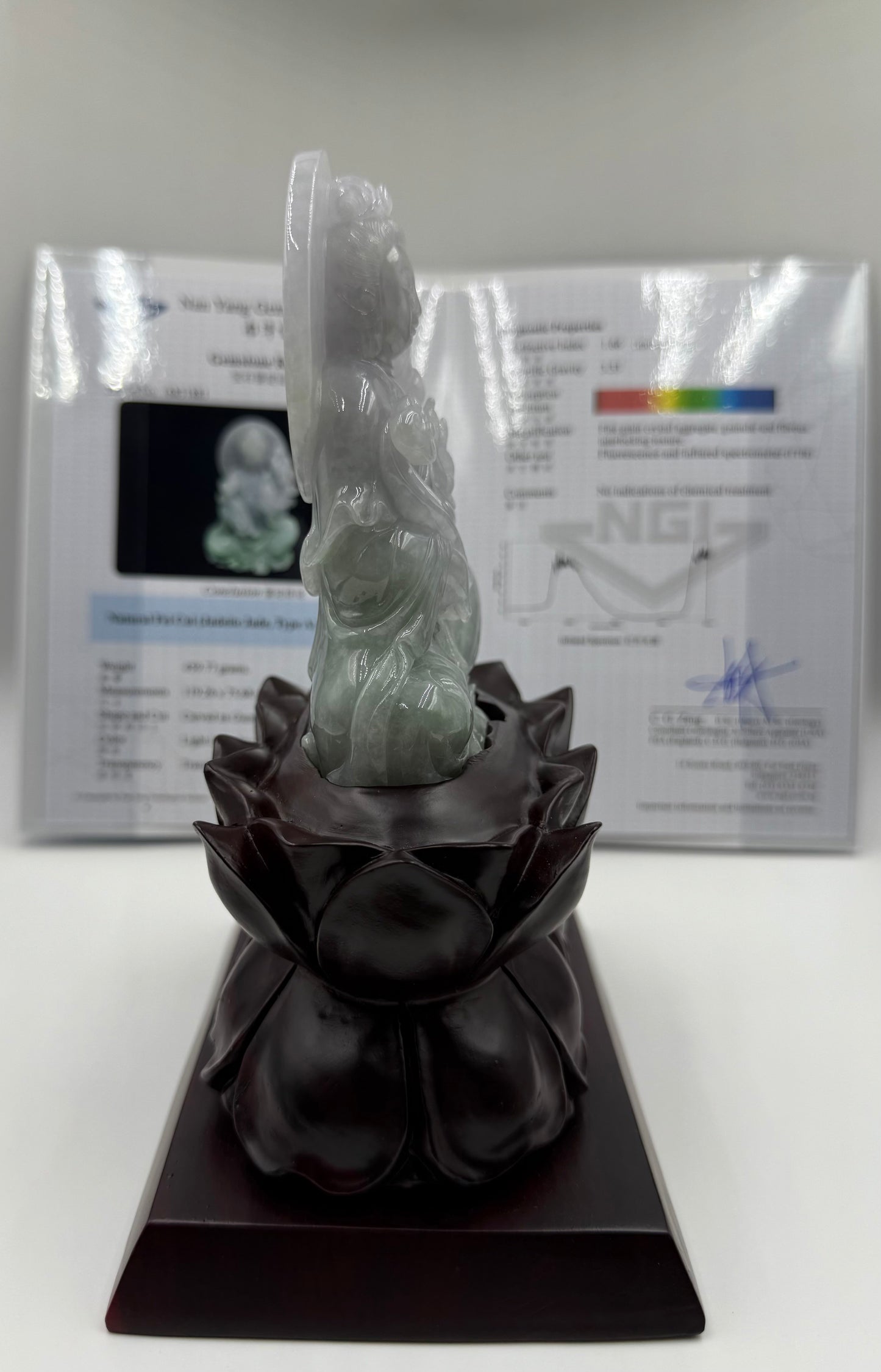 Jadeite Jade, Type A - GuanYin with Ruyi and Lotus 🪷 NGI Certified