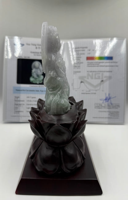 Jadeite Jade, Type A - GuanYin with Ruyi and Lotus 🪷 NGI Certified
