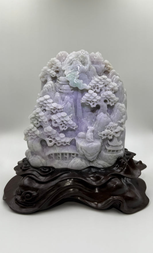 Jade Mountain Flowing Water Big Showcase Display - 翡翠玉高山流水 JM07
