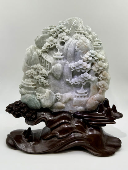 Jade High Mountain Flowing Water Showcase Display - 翡翠玉高山流水摆件 (JM08)