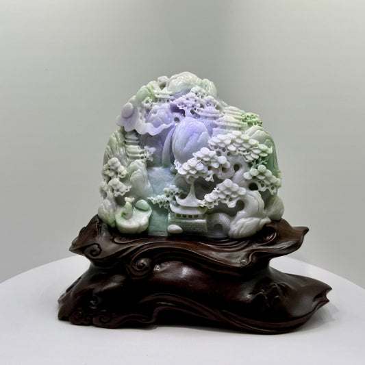 Jade Lavender/Green Mountain Display Type A Jadeite 翡翠玉山水 A 货 - JM05 (NGI Certified)