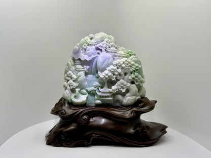 Jade Lavender/Green Mountain Display Type A Jadeite 翡翠玉山水 A 货 - JM05 (NGI Certified)