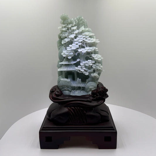 Jade Blueish/Green Mountain Display Type A Jadeite 翡翠玉山水画 A 货 - JM04