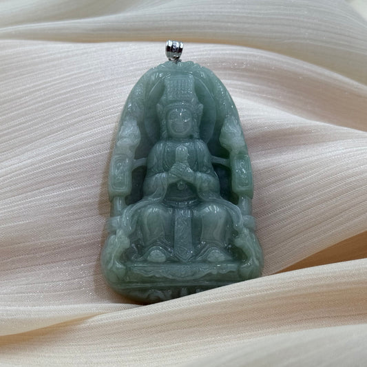Jade Mazu (Goddess of the Sea) Pendant - 天然翡翠玉妈祖牌