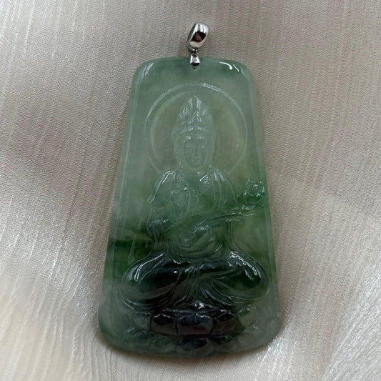 Jade GuanYin Pendant -翡翠玉观音牌