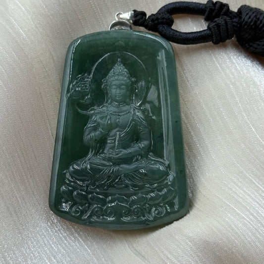 Jade Lotus Guan Yin Pendant - 翡翠玉莲花观音牌 LGY2
