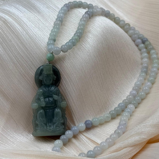 Jade Mazu (Goddess of the Sea) Pendant/Necklace - 天然翡翠玉妈祖牌和珠链