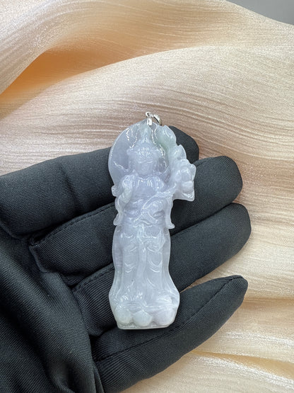 Jade Lavender Guan Yin Pendant - 翡翠玉紫色观音牌