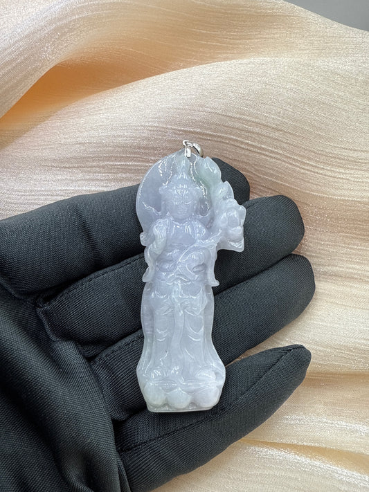 Jade Lavender Guan Yin Pendant - 翡翠玉紫色观音牌
