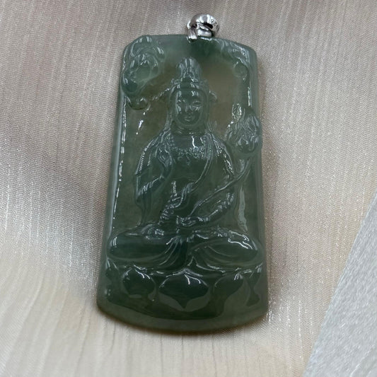 Jade Lotus Guan Yin Pendant - 翡翠玉莲花观音牌 LGY1