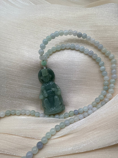Jade Mazu (Goddess of the Sea) Pendant/Necklace - 天然翡翠玉妈祖牌和珠链