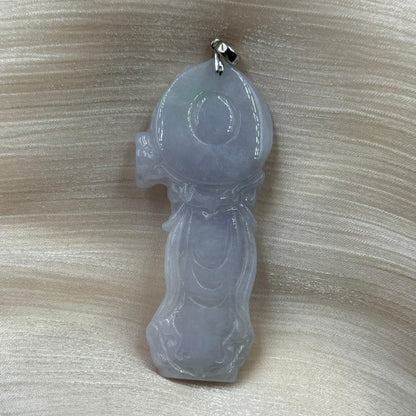 Jade Lavender Guan Yin Pendant - 翡翠玉紫色观音牌