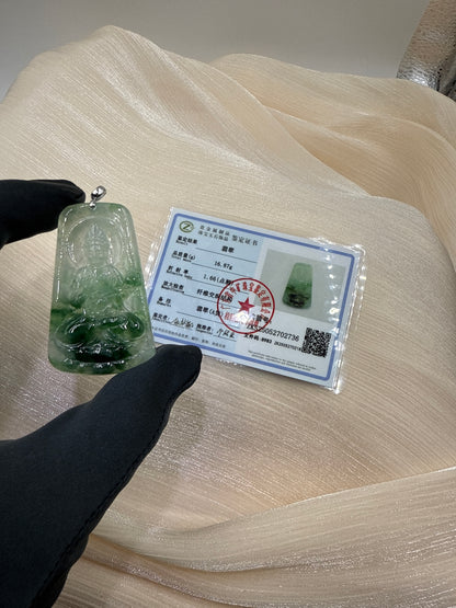Jade GuanYin Pendant -翡翠玉观音牌