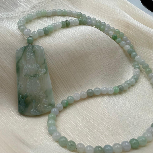 Jade Guan Yin Necklace with Pendant - 翡翠玉观音牌和项链