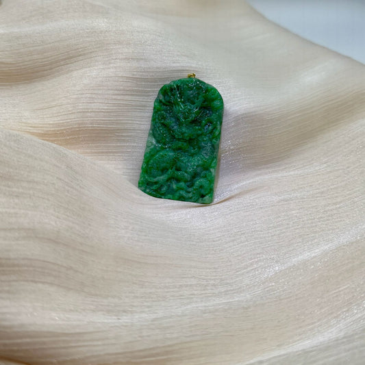 Jade Green Dragon Pendant with 18k gold - 天然翡翠玉 NGI Certified